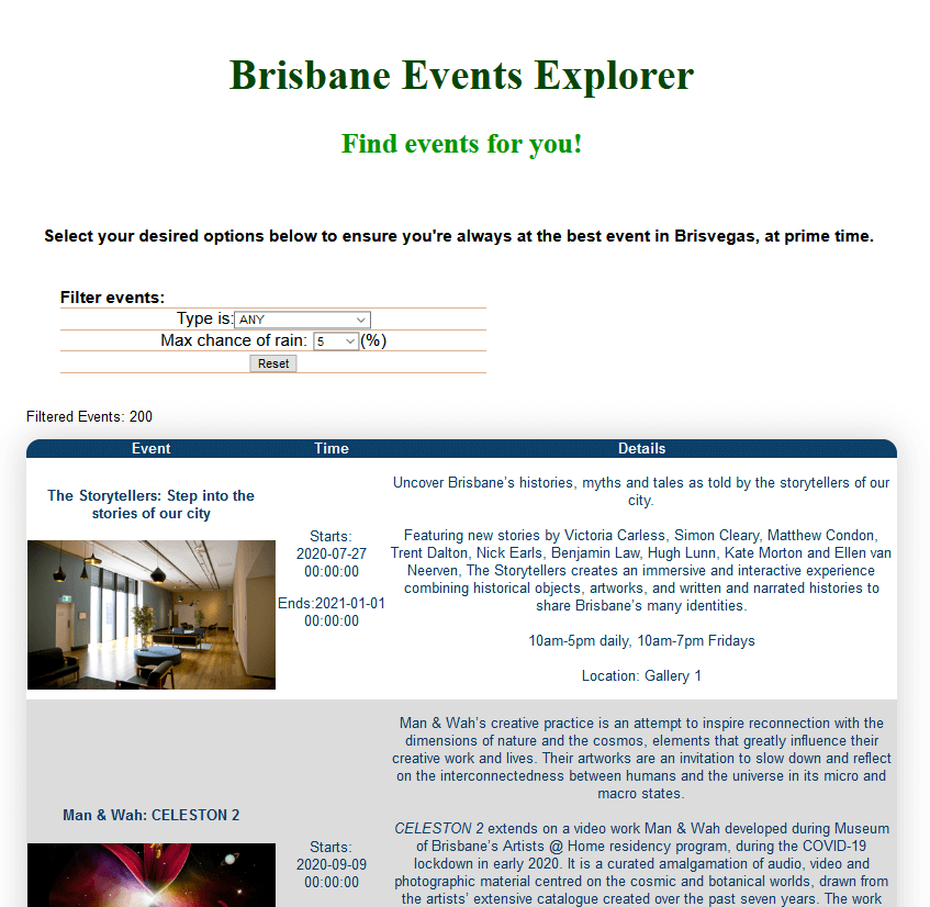 Event explorer - screen shot example